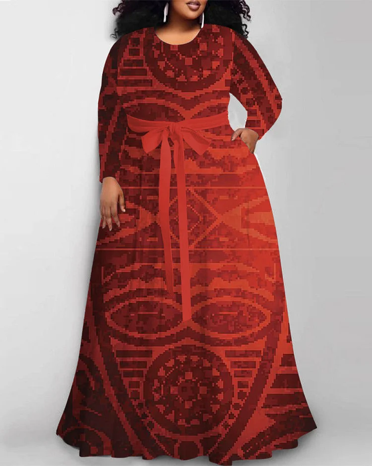 Ethnic Style Gradient Print Round Neck Maxi Dress