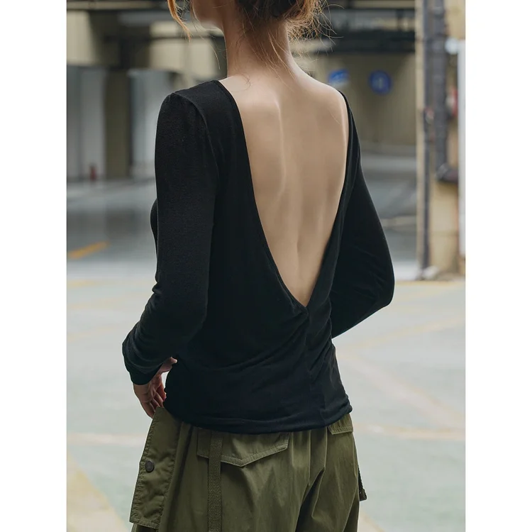 Personalized Backless Stretch Long Sleeve Blouse - yankia