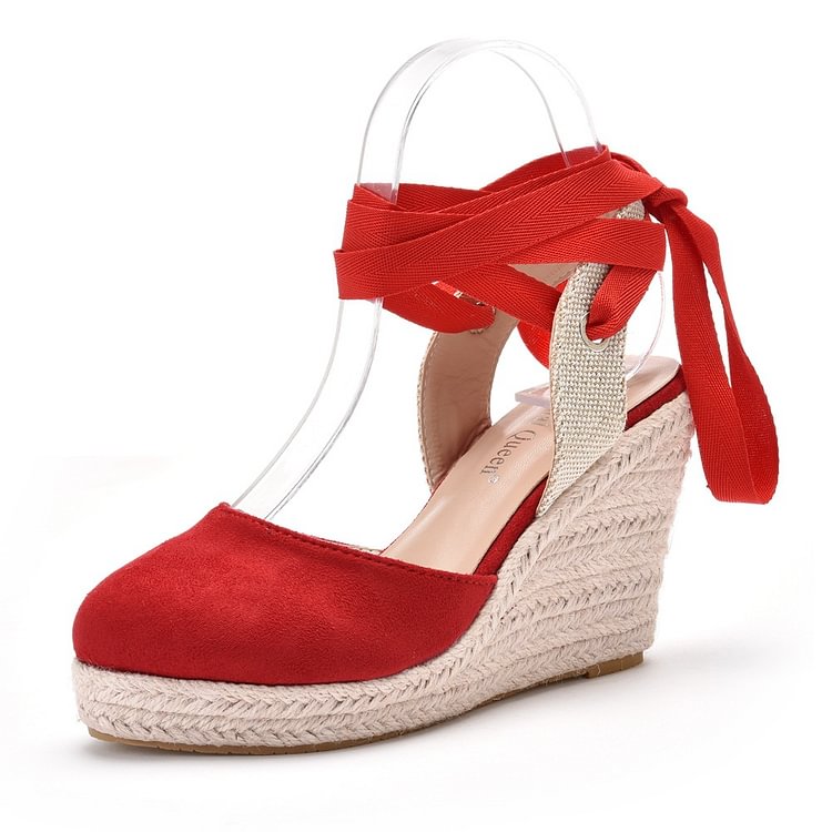 Womens Summer Espadrille Heel Platform Wedge Sandals Ankle Buckle Strap Closed Toe Shoes
