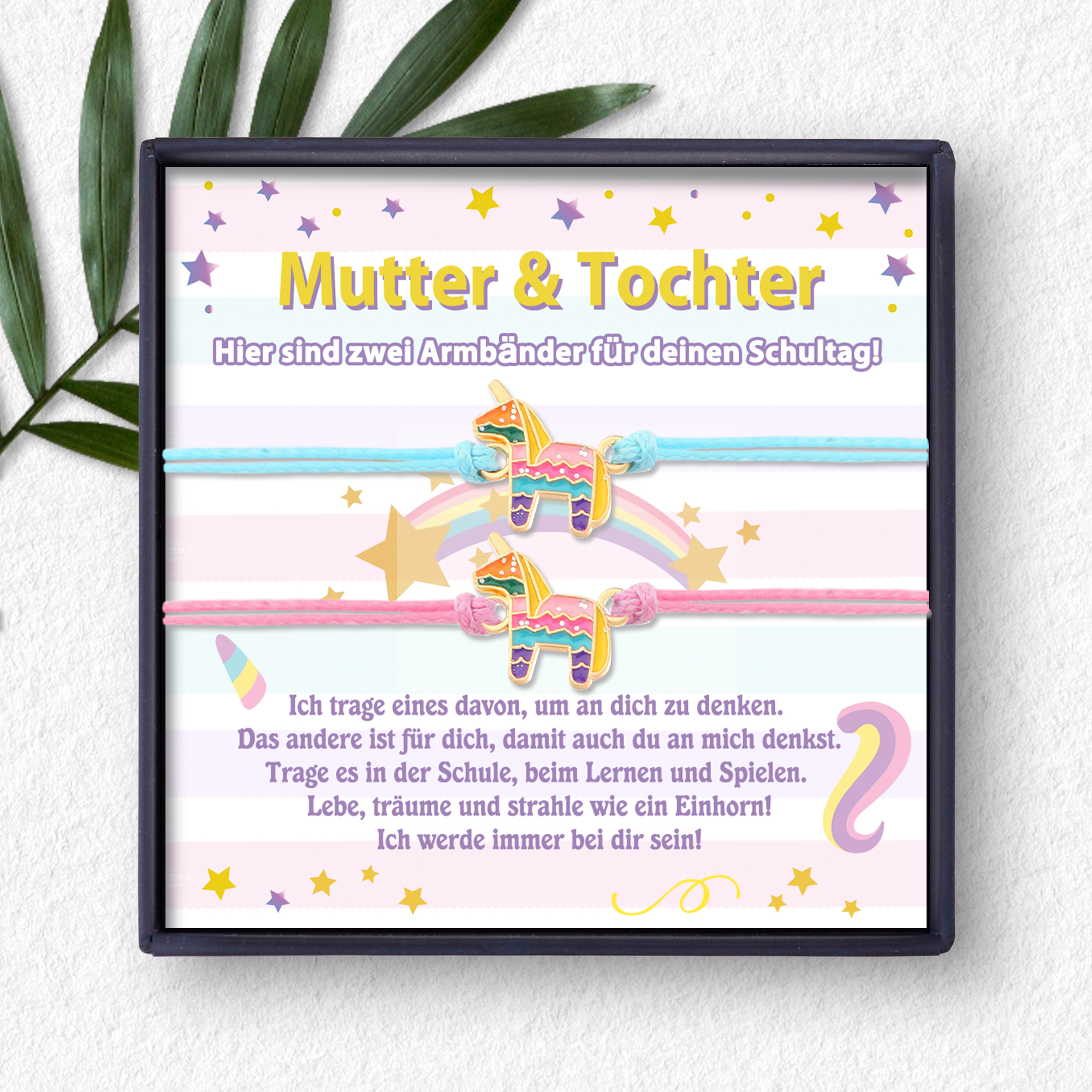 Mutter Tochter Armband Set - Schulanfang Geschenk Mit Karte Verstellbar