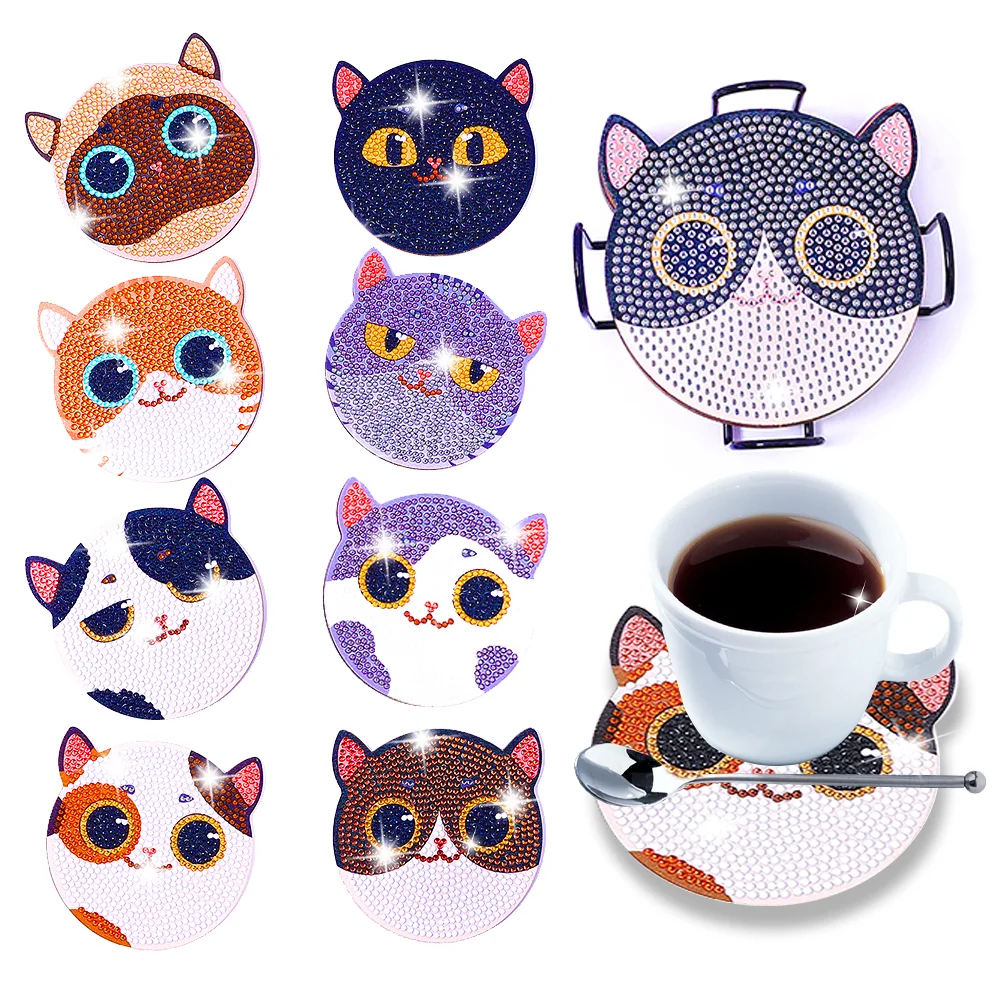 DIY Wooden Cats Coasters Diamond Painting Kits for Beginners, Adults & Kids Art Craft Supplies