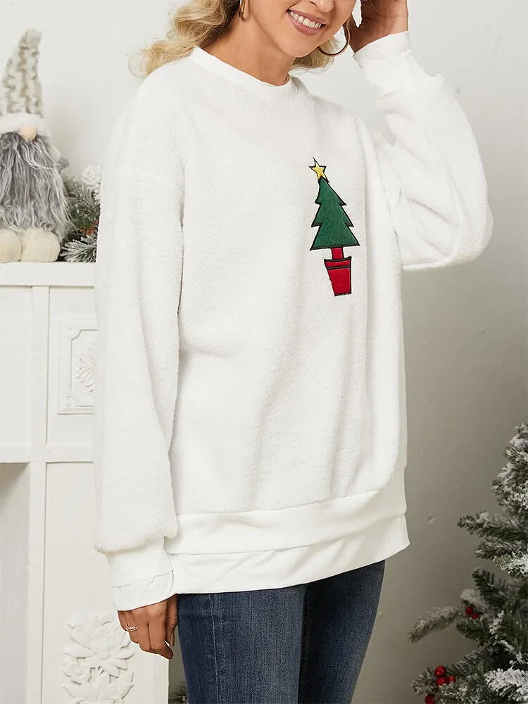 Cartoon Animal Christmas Tree Fake Two Pieces Sweatshirt