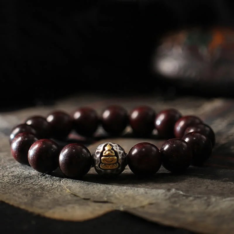 Green Sandalwood Small Leaf Red Sandalwood Buddha 999 Sterling Silver Bracelet