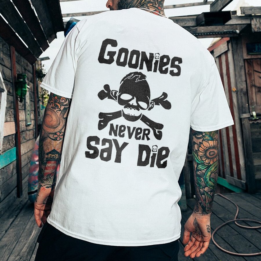 Goonies Never Say Die Printed Skull T-shirt -  UPRANDY