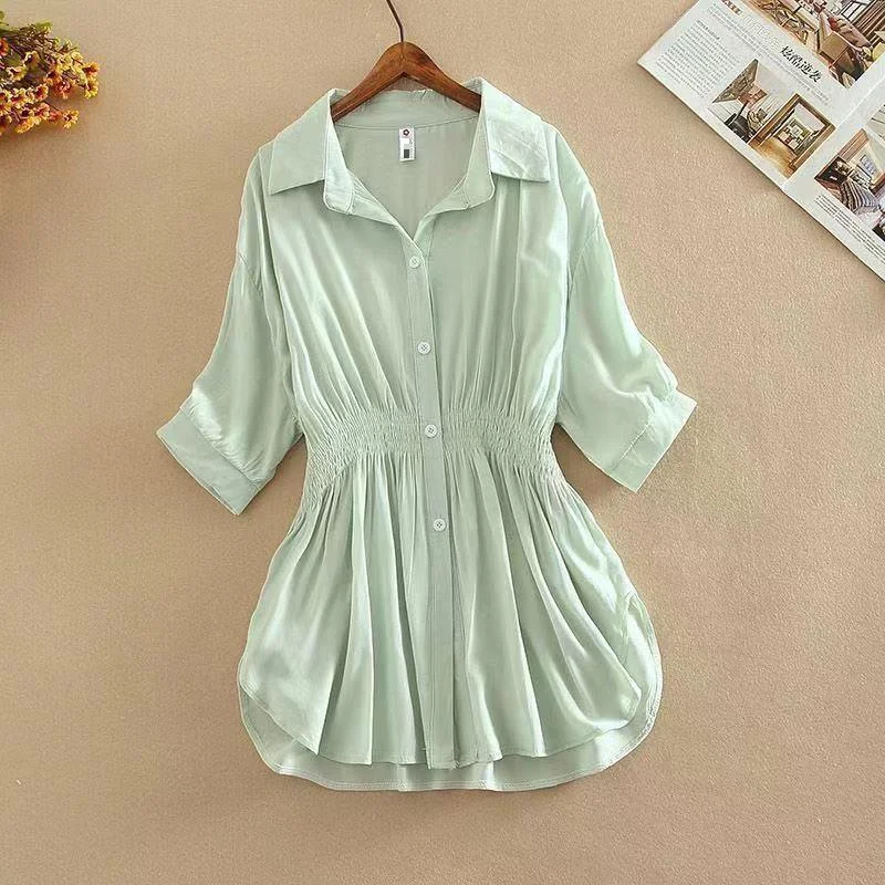Uveng Uveng Large-Size Collar Loose Shirt Women 2025 Summer New Waist Thin Temperament Design Shirt Woman