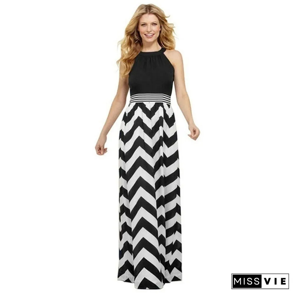 Women Sexy Striped Summer Boho Chiffon Long Maxi Dress Evening Party Beach Dress&nbsp;
