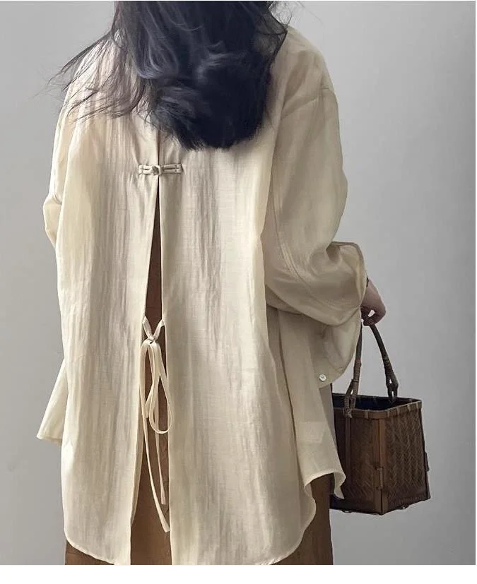 Athvotar Athvotar And Thin Tiansi Sunscreen Shirt Coat Women 2025 Summer New Back Fork Shirt National Wind Button Long-Sleeved Top