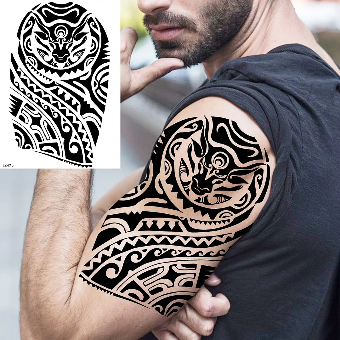 Sdrawing Cuttlefish Skeletion Scary Temporary Tattoos For Men Women Pirate Tiger Skull Totem Fake Tattoo Sticker Tatoos Octopus