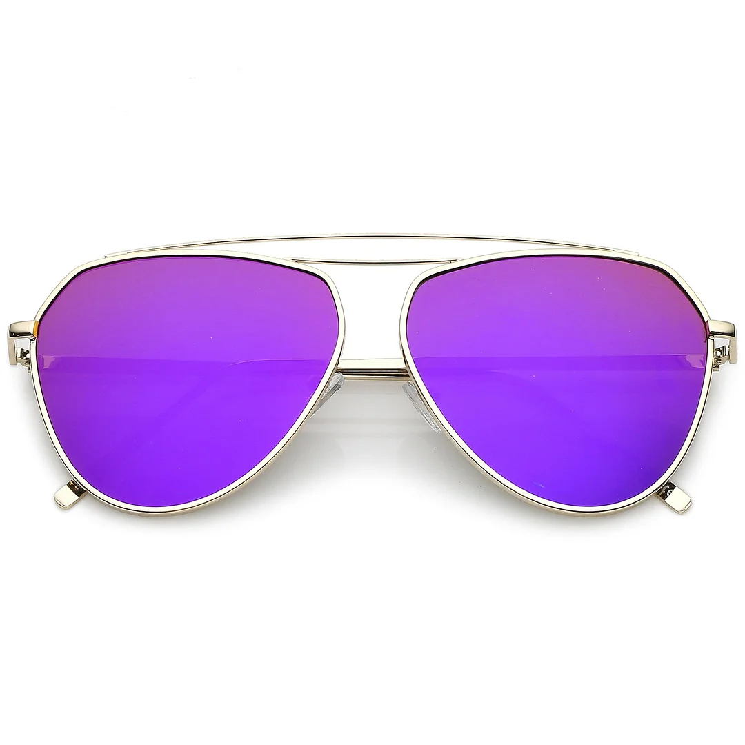 Oversize Metal Aviator glasses Curved Crossbar Colored Mirror Flat Lens 59mm