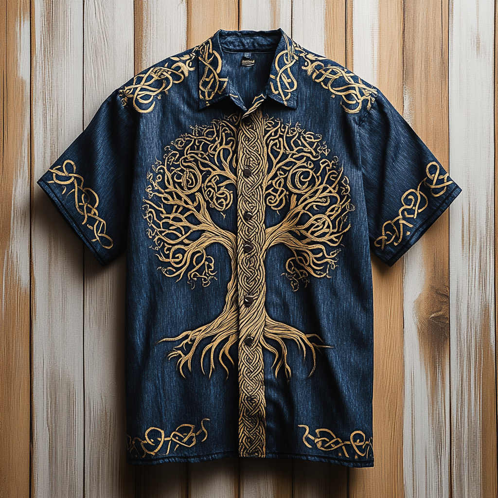 Viking Tree Of Life Celtic Mythology Art Men's Linen Shirt / Rvogue / Rvogue