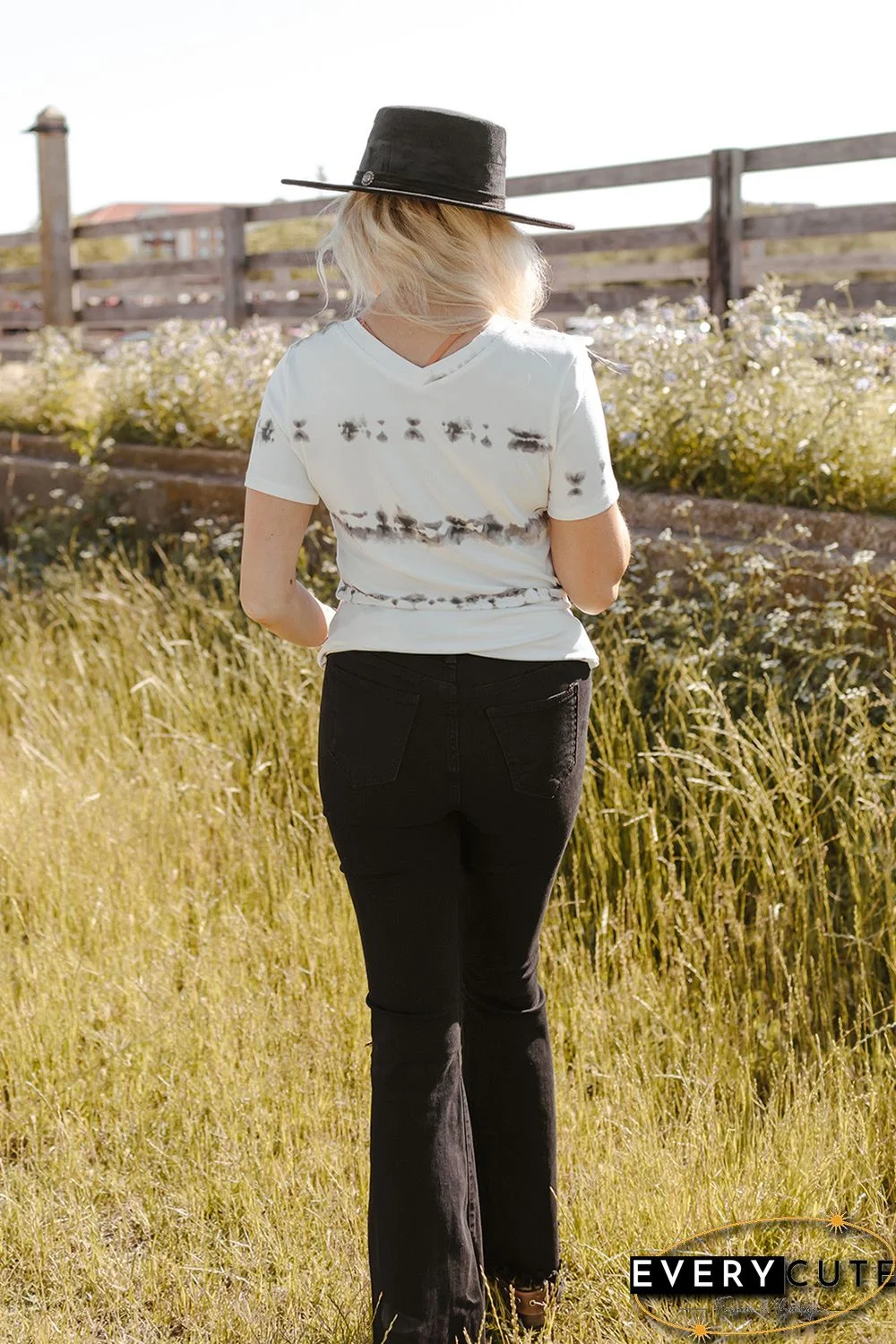 Grey V Neck Tie-dye Tee
