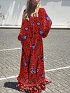 Floral Printed Empire Long Sleeves Maxi Dress