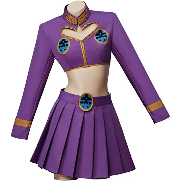 JoJo's Bizarre Adventure Cosplay Women's Giorno Giovanna Cosplay Costume Purple Crop Top Skirt Set X-Small Purple