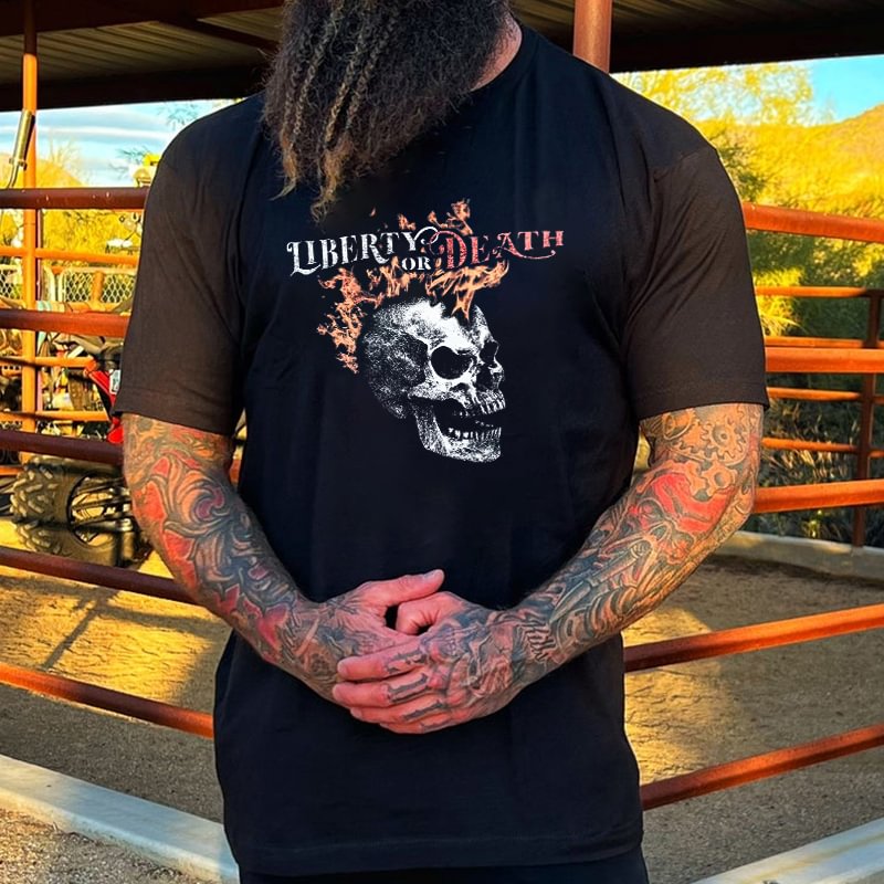 Livereid Liberty Or Death Skull Printed Men's T-shirt - Livereid