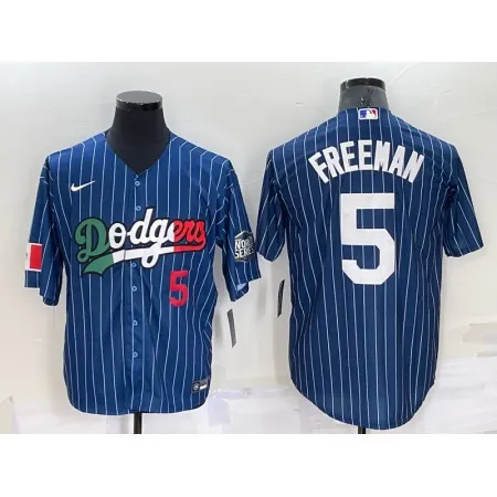 Men's Los Angeles Dodgers #5 Freddie Freeman Navy Mexico World Series Cool Base Stitched Baseball Jersey 77OF