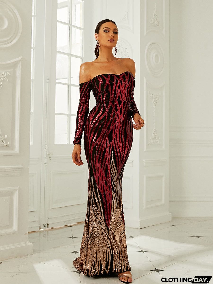 Off Shoulder Sequin Mermaid Prom Dress M0296