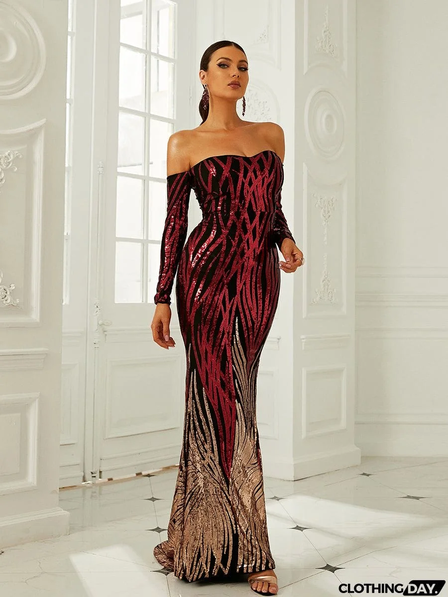 Off Shoulder Sequin Mermaid Prom Dress M0296