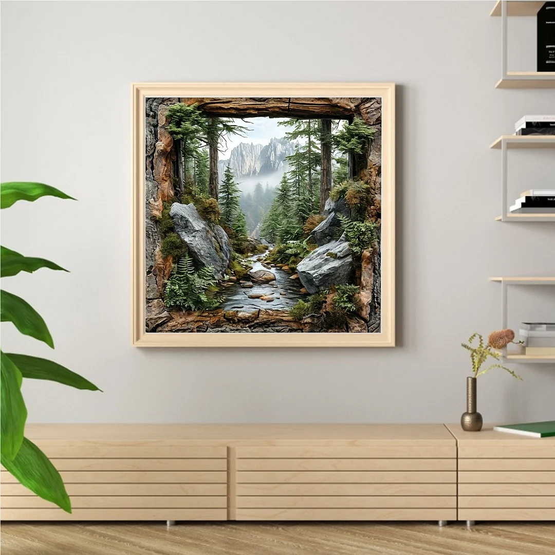 Mountain Forest Scenery Full 14CT DIY Stamped Cross Stitch Kits 40x40cm Gift