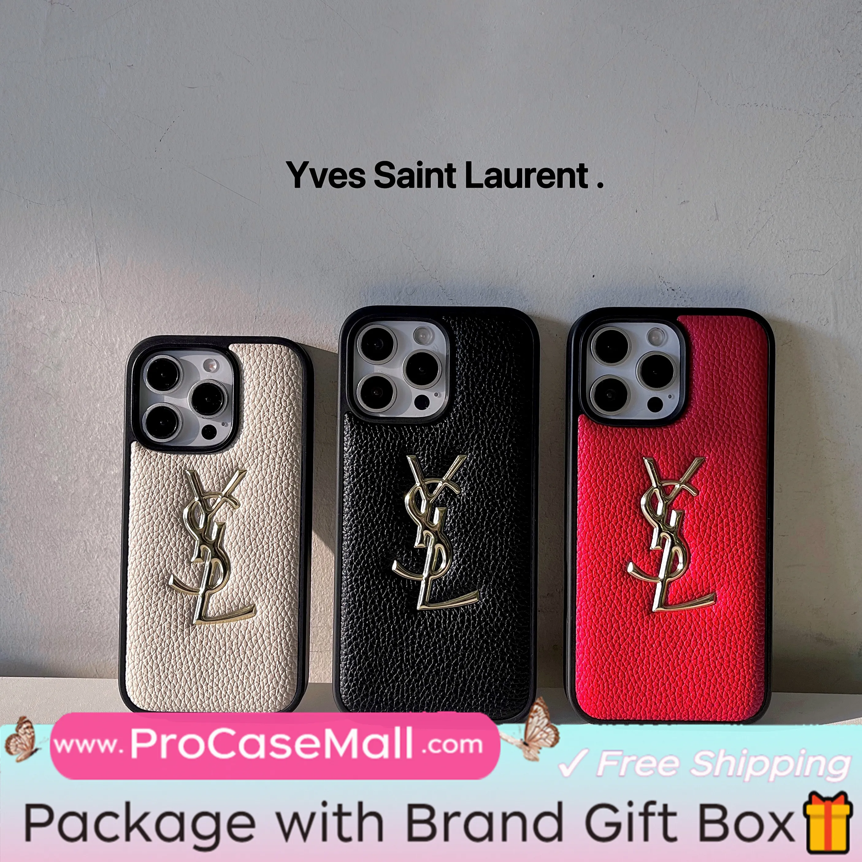GOLD STAMPING GOLD PRINTED YSL LEATHER APPLE IPHONE CASE
