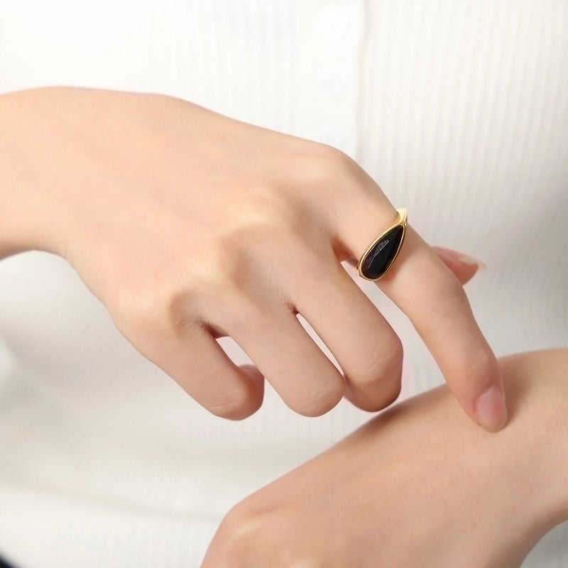 Casual Glam Minimalist Geometric Glass Titanium Steel Glass 18K Gold Plated Plating Inlay Rings