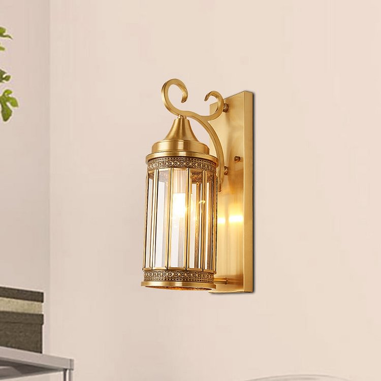Cylinder Metal Sconce Light Traditionalism 1/3-Bulb Entry Wall Light Fixture in Brass, 6.5"/10" Wide