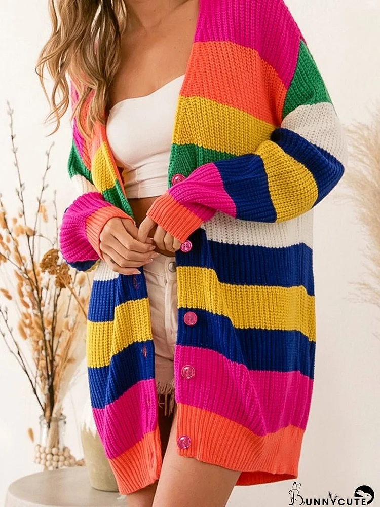 Rainbow Striped Open Front Longline Cardigan