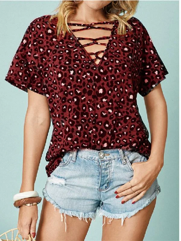 Women Half Sleeve V-neck Solid Color Dress