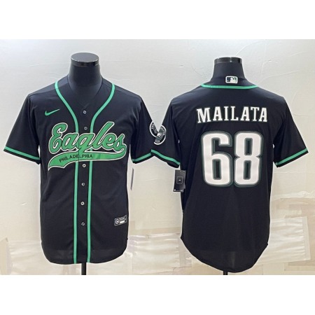 Men's Philadelphia Eagles #68 Jordan Mailata Black With Patch Cool Base Stitched Baseball Jersey SWN4