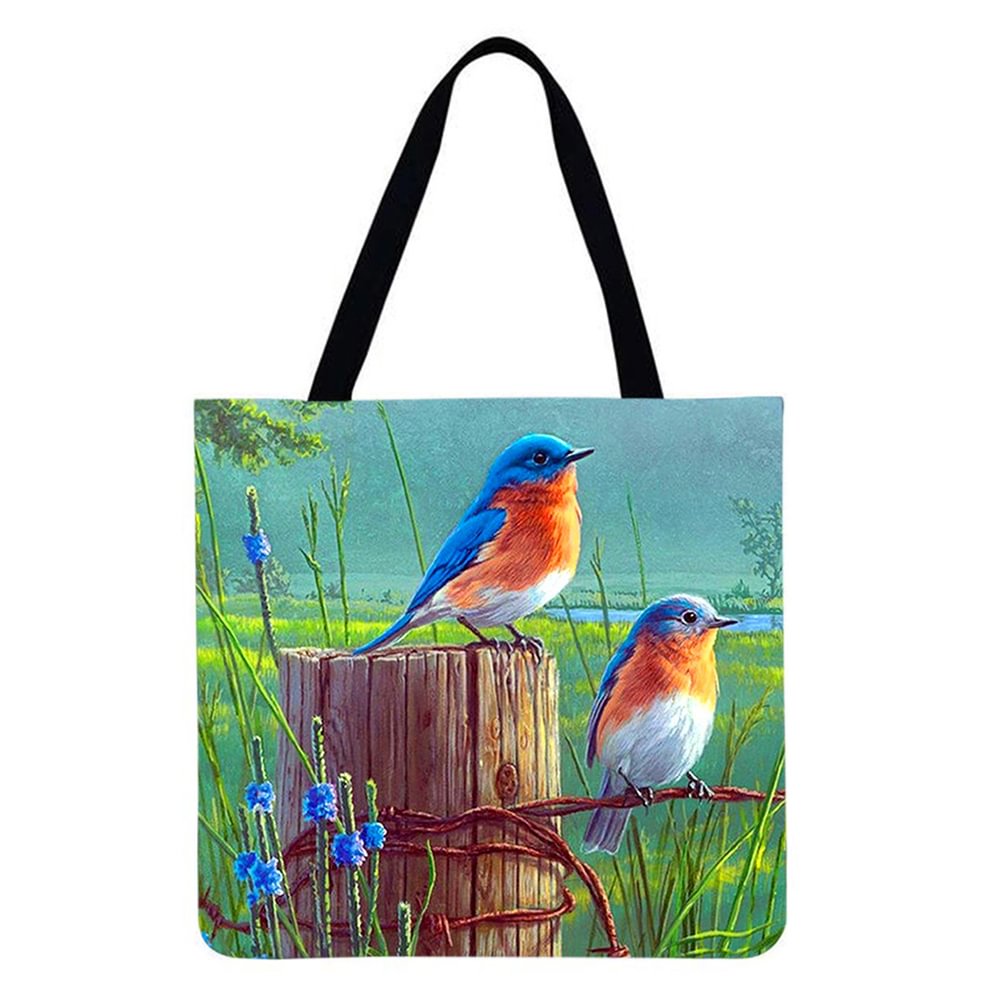 Linen Tote Bag-Lovebirds