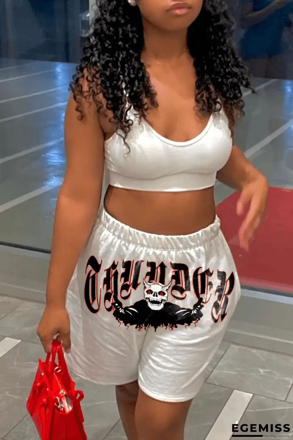 White Casual Print Patchwork U Neck Sleeveless Two Pieces | EGEMISS