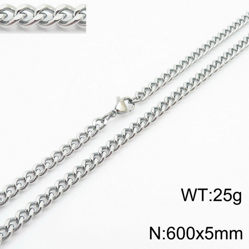 Fashion Simple Bracelet Stainless Steel Six-Sided Grinding Chain Choker Necklace