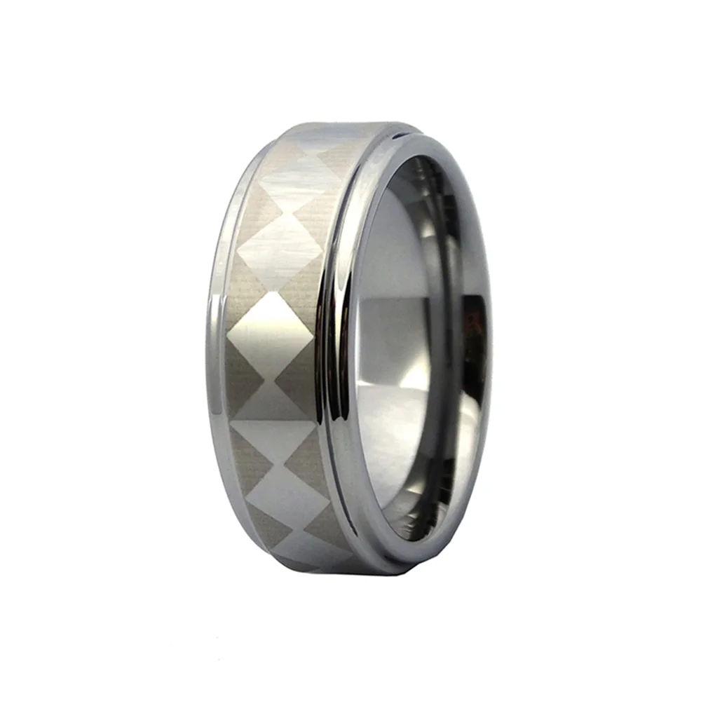 6MM 8MM Tungsten Carbide Rings Squares Laser Pattern Step Edge Men Wedding