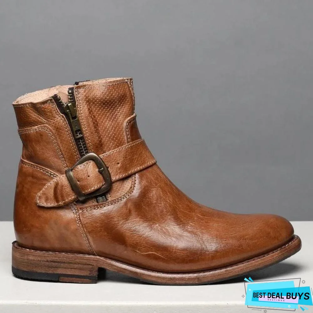 Fashion Zipper Low Heel Martin Boots