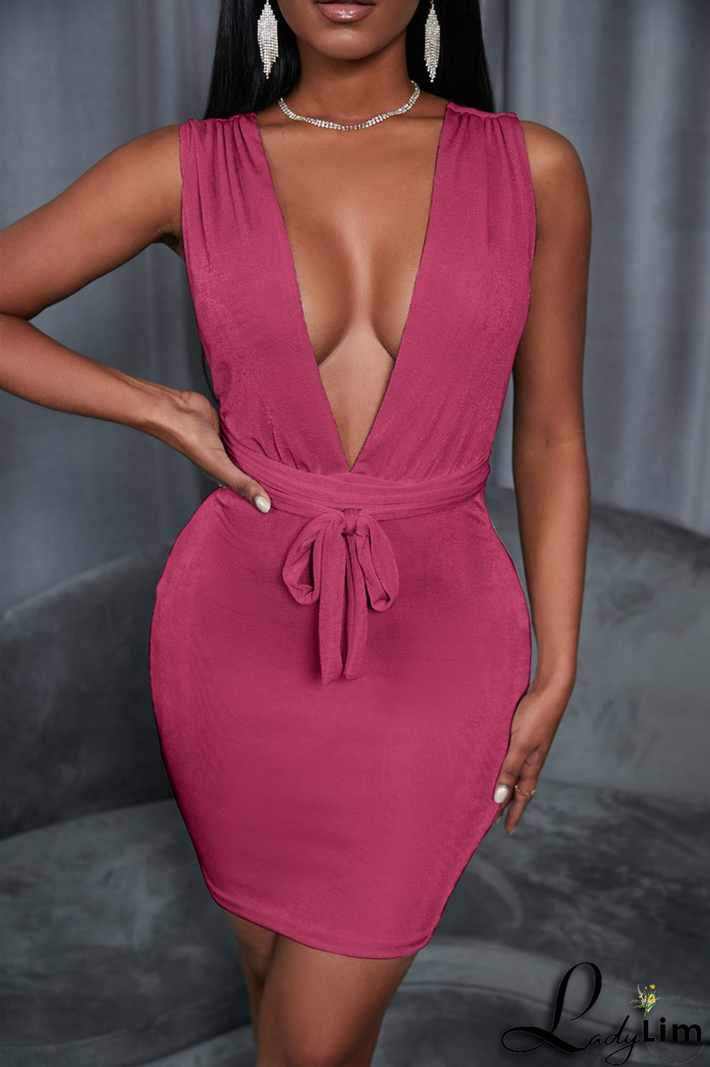 White Fashion Casual Solid Backless V Neck Sleeveless Dress