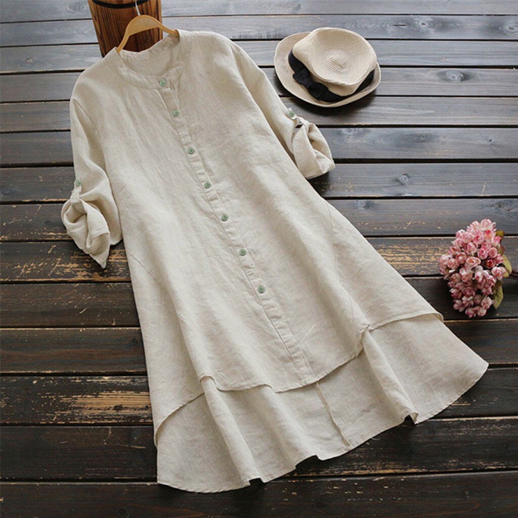 Women Casual Loose Linen Button Long Sleeve Tops