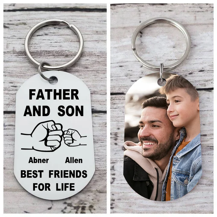 Father and Son Photo Keychain Best Friends In Life Father Keyring