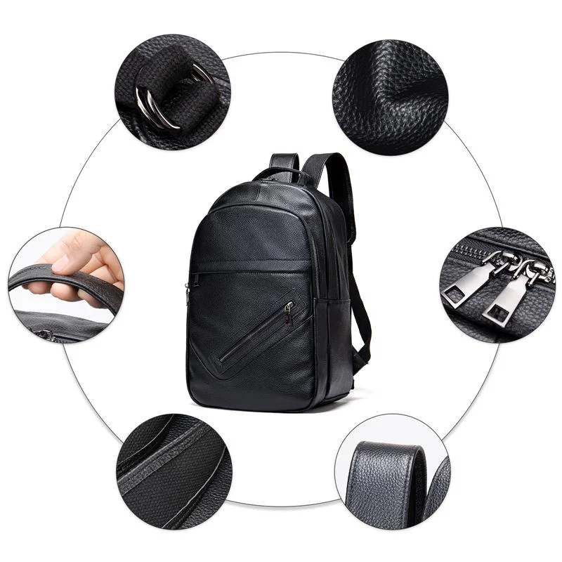 Men&rsquo;s Large Capacity Top-Handled Zip Fastening Genuine Leather Backpack