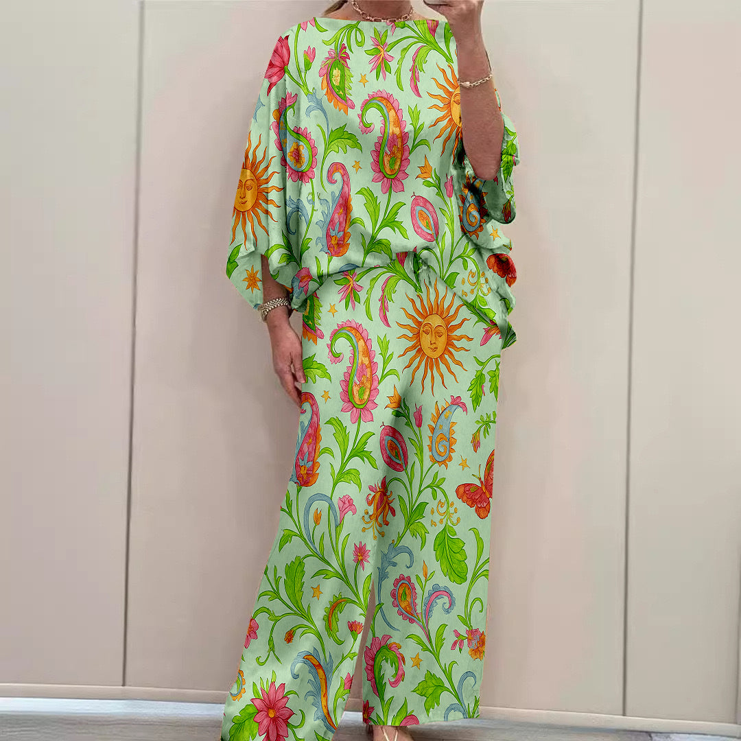 Women Long Sleeve V-neck Graphic Floral Printed Top