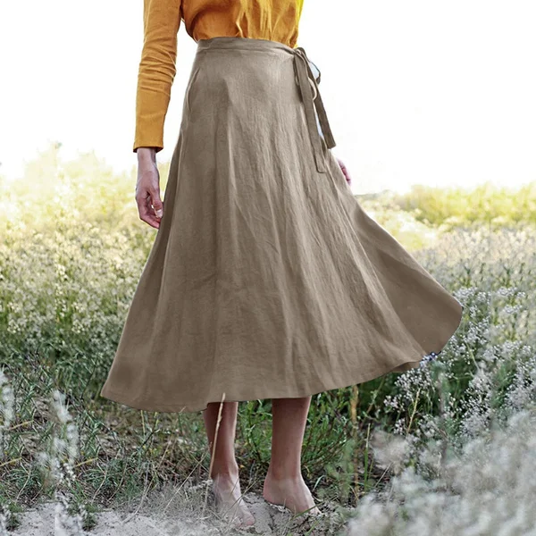 Vintage Elegant Skirt Women Cotton Side Tie A-Line Skirt Summer Long Skirt Dress