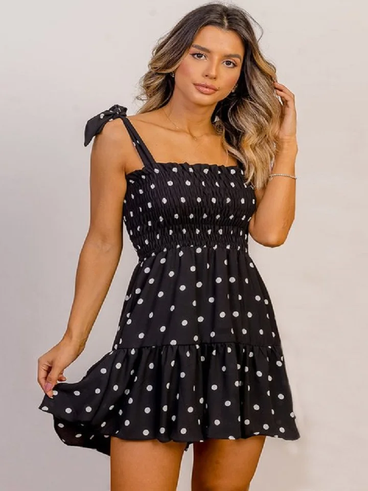 Sexy Polka Dot Print Slim Temperament Skirt Black Dresses