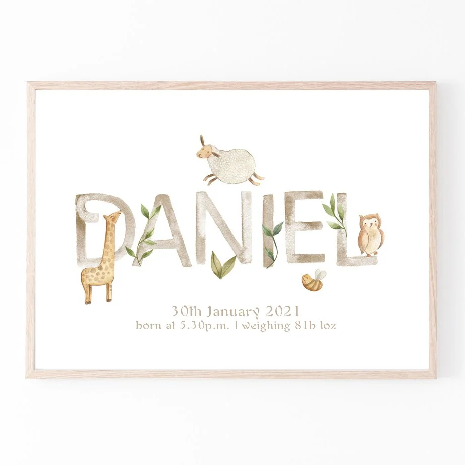 Personalized Poster Baby Name Custom Canvas Painting Nursery Print Pictures Newborn date of birth Wall Art for Baby Rooms Decor