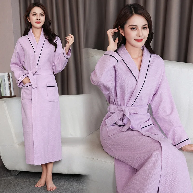 Knitted Waffle Cotton Bathrobe Sexy Kimono Robe Unisex Men Women Couple Robes 5 Star Hotel Bathrobe Nightwear Plus Size