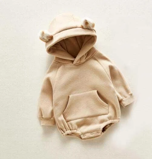 Winter Baby Girl Bodysuits 0-2Yrs Baby Plush Ears Baby Newborn Clothes Hooded Bodysuit Climbing Clothes Plush Thickened