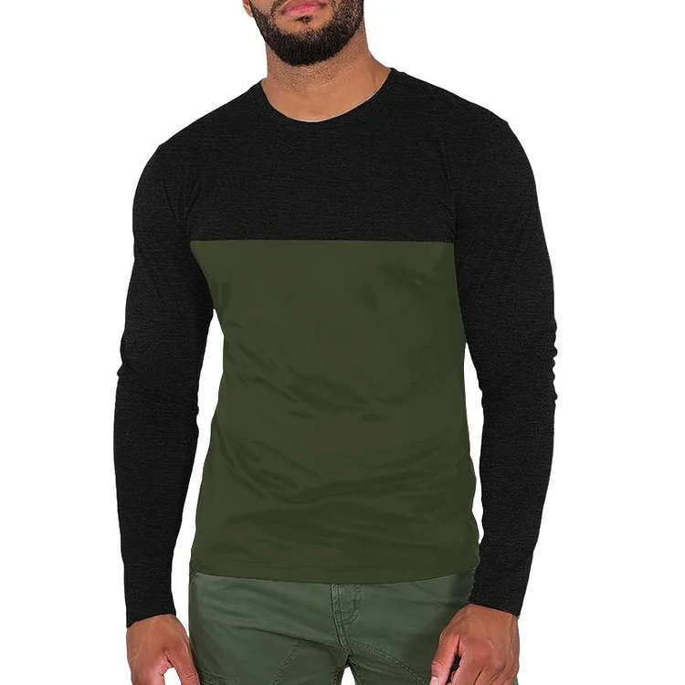 Men's Casual Colorblock Round Neck Slim Long Sleeve T-shirt