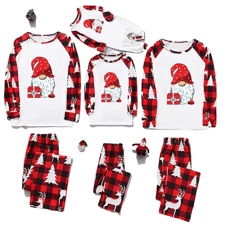 Christmas Gift & Gnome Print Holiday Matching Family Pajamas Sets