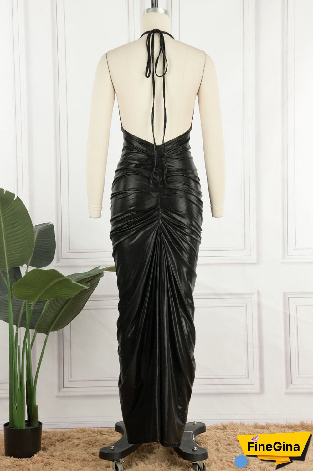 White Sexy Solid Patchwork Backless Fold Halter One Step Skirt Dresses