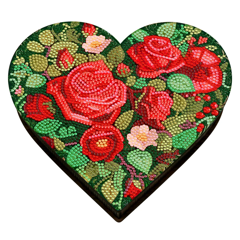 DIY Heart Rose Diamond Painting Wood Jewelry Box Kit for Adults Kids