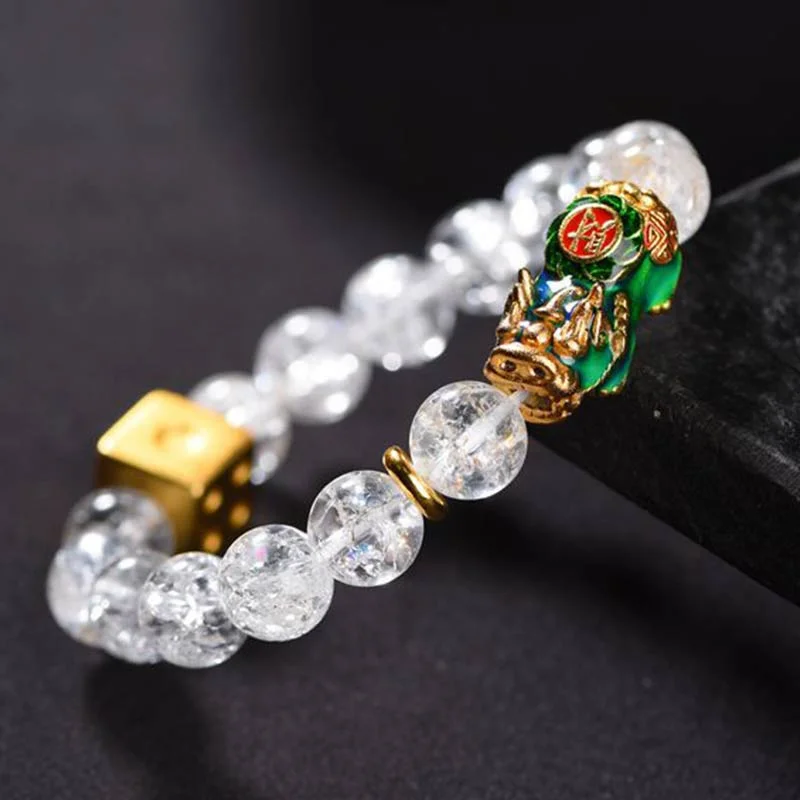 Pixiu Color-Changing White Crystal Dice Wealth Bracelet