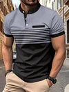 Men's Striped Stand Collar Short Sleeve POLO Shirt