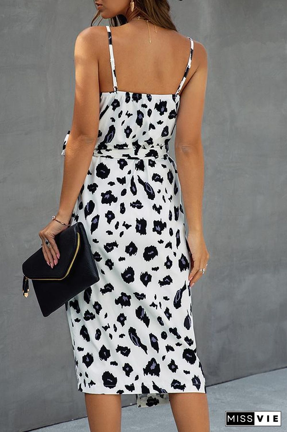 Fashionable Leopard-print Strapped Backless Midi Dress P11759